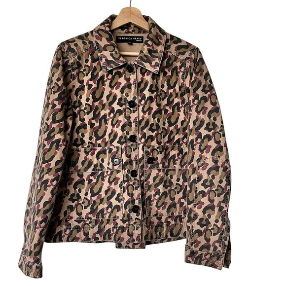 VERONICA BEARD M Mercer Leopard Print Beige Khaki Button Jacket - Picture 3 of 14